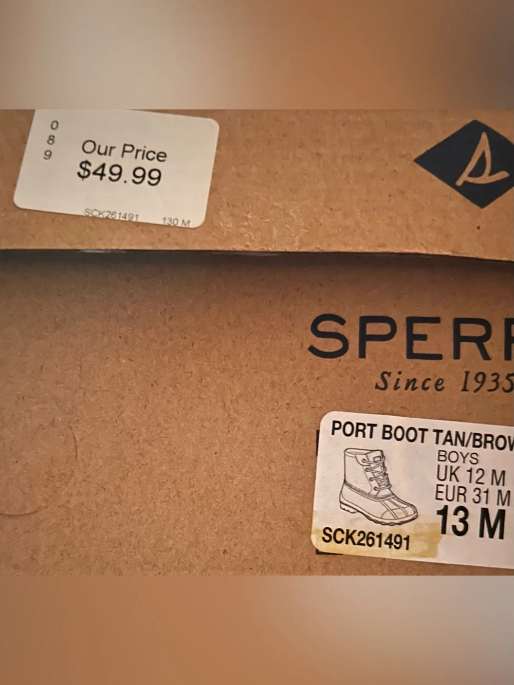 Sperry Kids Boys Weatherproof Port Boots Navy/Tan Sz 13 Classic Preppy Fall
